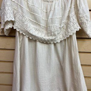 Cream vintage off the shoulder cotton blouse with lace
